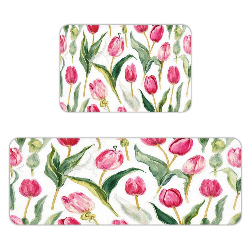Tapis de cuisine antidérapant rose, 2 pièces, Tulipe rose