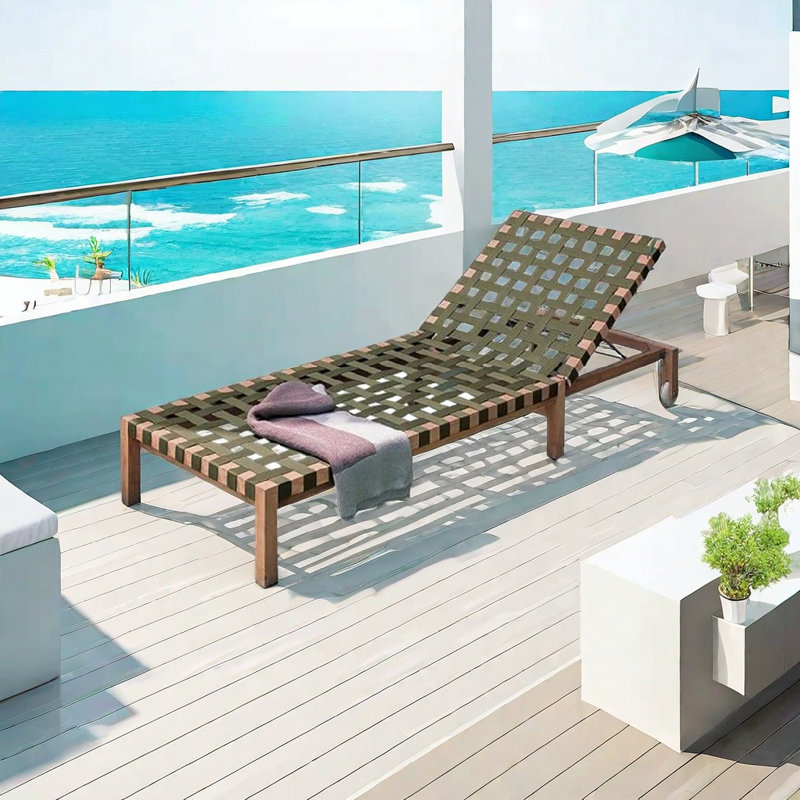 Chaise longue d'extérieur réglable en corde de teck