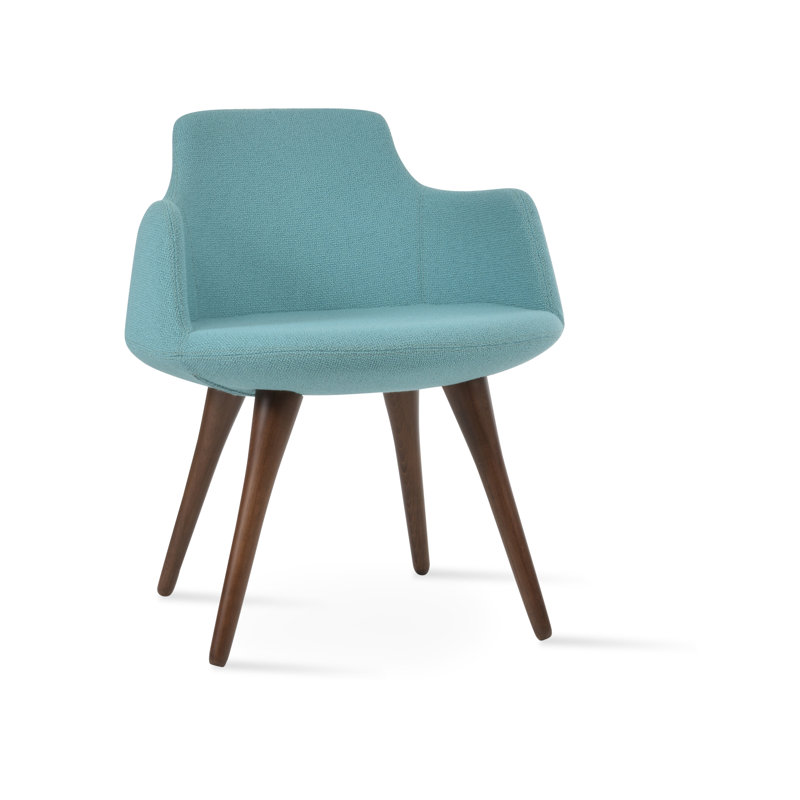 Dervish Metal Solid Back Arm Chair, Green Boucle Wool
