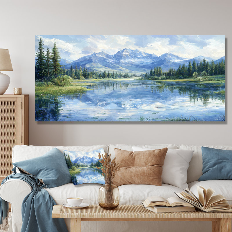 Glendaliz Mountain River Reflections In Rocky Mountains IV - Mountains, reproduction d'art sur toile, H 28 po x l 60 po