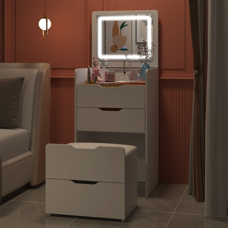 Ellingson 3 In 1 Vanity Desk With Plip Top Mirror, Small Make Up Vanity Set With Visible Glass Desktop