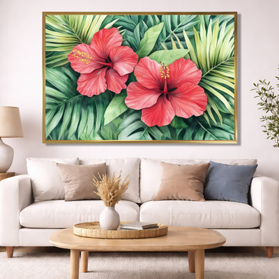 Tropical Flower Canvas, Hibiscus Wall Art, Tropical Hibiscus And Palms