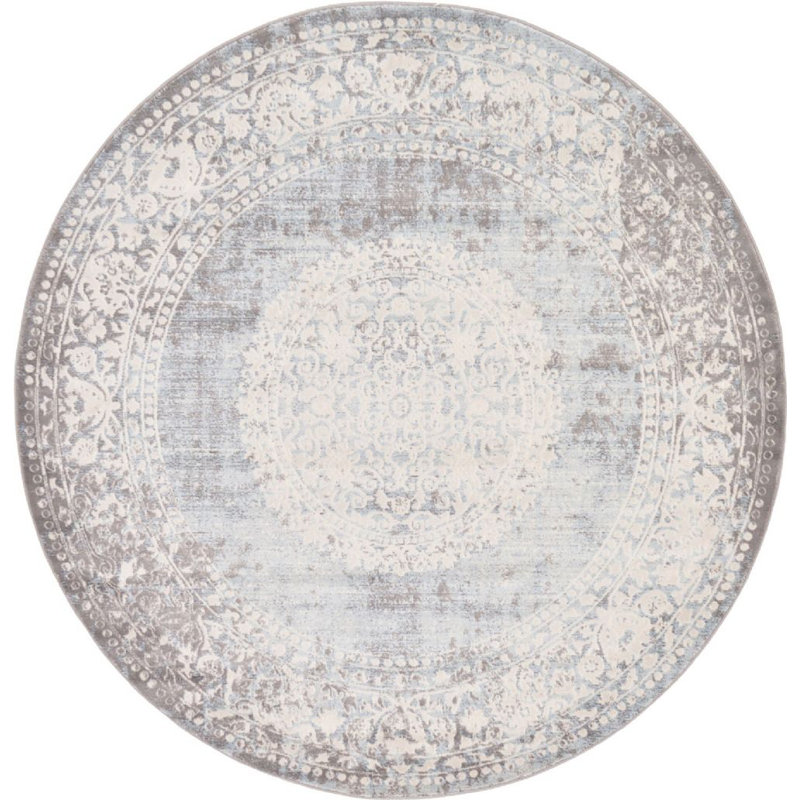 Tapis gris à motif géométrique Pharaoh, Rond 4 pi