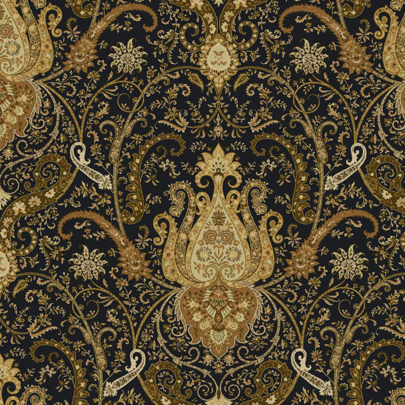 Rouleau de papier peint damassé Hentges , Noir / ambre / rouille