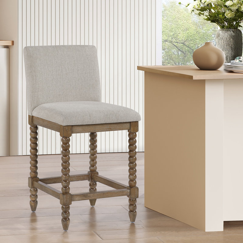Tabouret de comptoir Carollyn, Brun, Chenille-crème