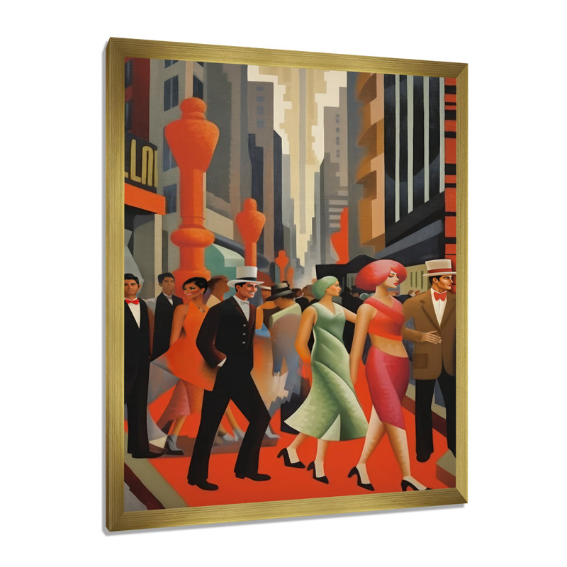 Art déco rétro City Life - Décoration murale mode femme, H 32 po x l 24 po x P 1 po, Cadre doré simple