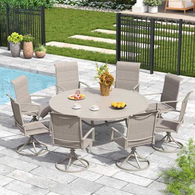 60" Round Patio Dining Set For 8 With Swivel Chairs