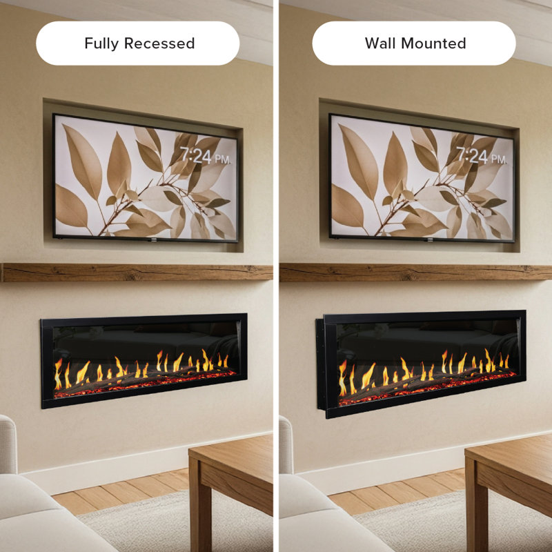 Highmark Luxe Virtual LCD Wall Mount Smart Electric Fireplace - Remote Control & Adjustable Multi-Color Flame, 67"