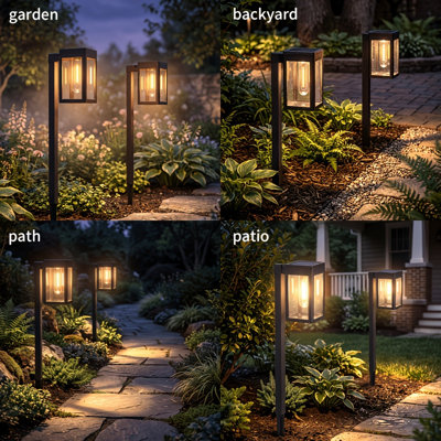 6 Pack 7-Shaped Solar Pathway Lights, Warm White Outdoor Garden Lights with Ground Stakes, Black
