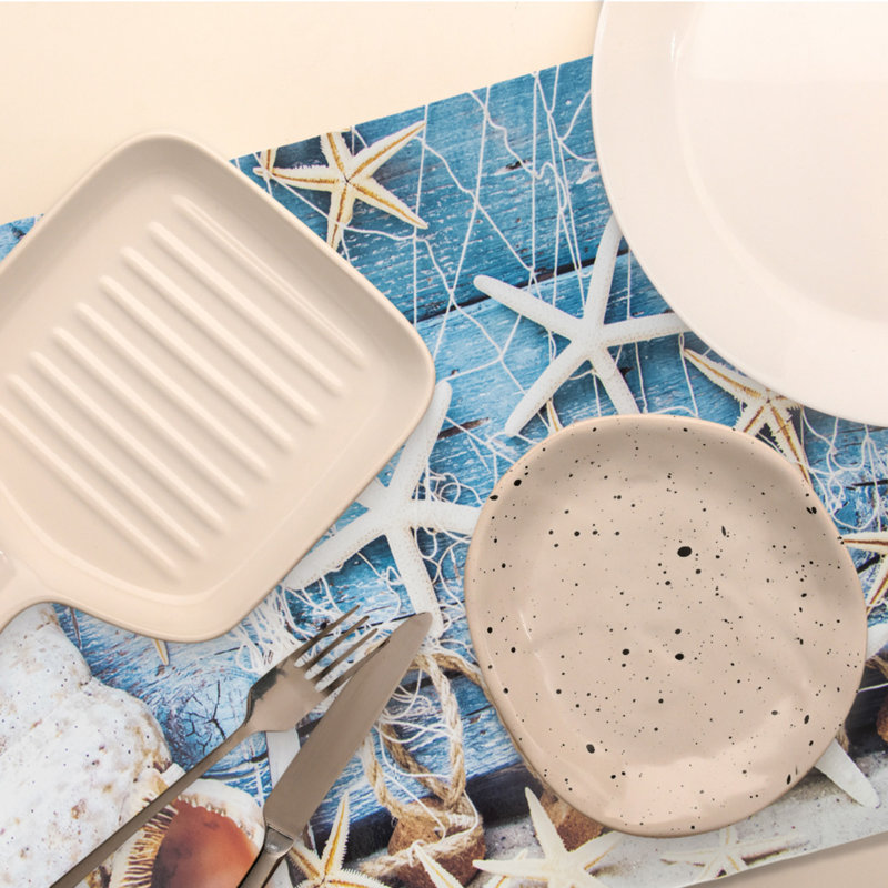 Napperon en plastique avec étoile de mer et coquillages - ensemble de 12