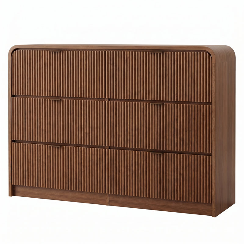 Commode de chambre à coucher à 5 tiroirs cannelés à bord arrondi pour commode de salon