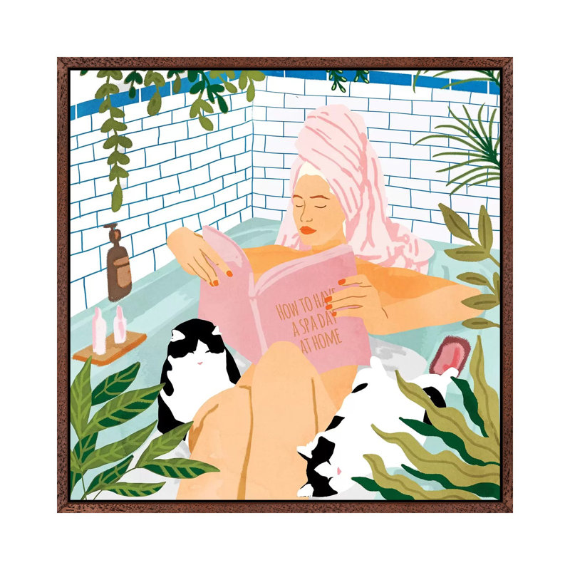 How To Have A Spa Day At Home - Print on Canvas, 93.98 cm H x 93.98 cm W, Classic Brown Wood Framed