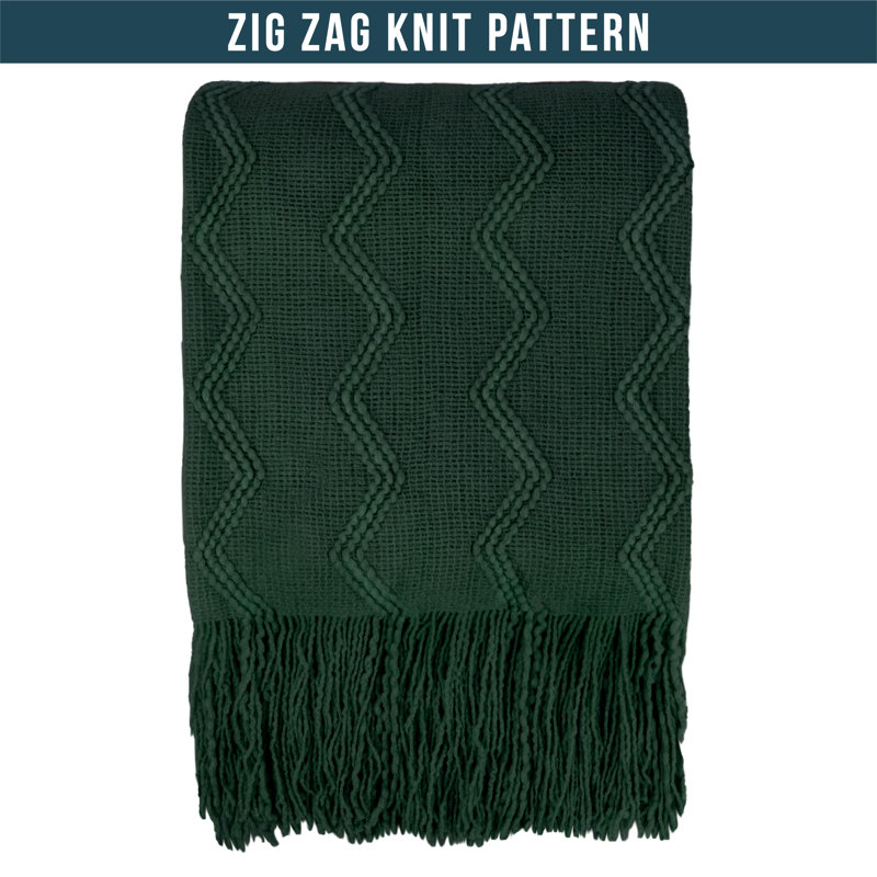 Emerald Green Twin Knitted Fleece Throw Blanket with Fringe