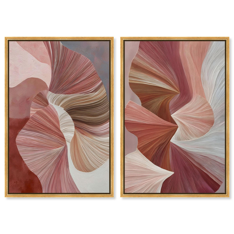 Blush ribbons set Canvas Print Abstract Boho Art Set by Art Remedy, Silver Frame, 16 x 24, 46" H x 31" W, Encadrement doré