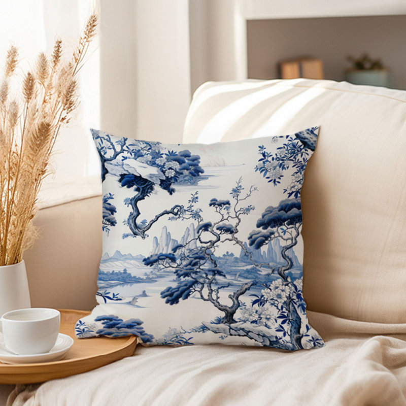 Blue Chinoiserie Asian Style Pattern II, 16"H x 16"W