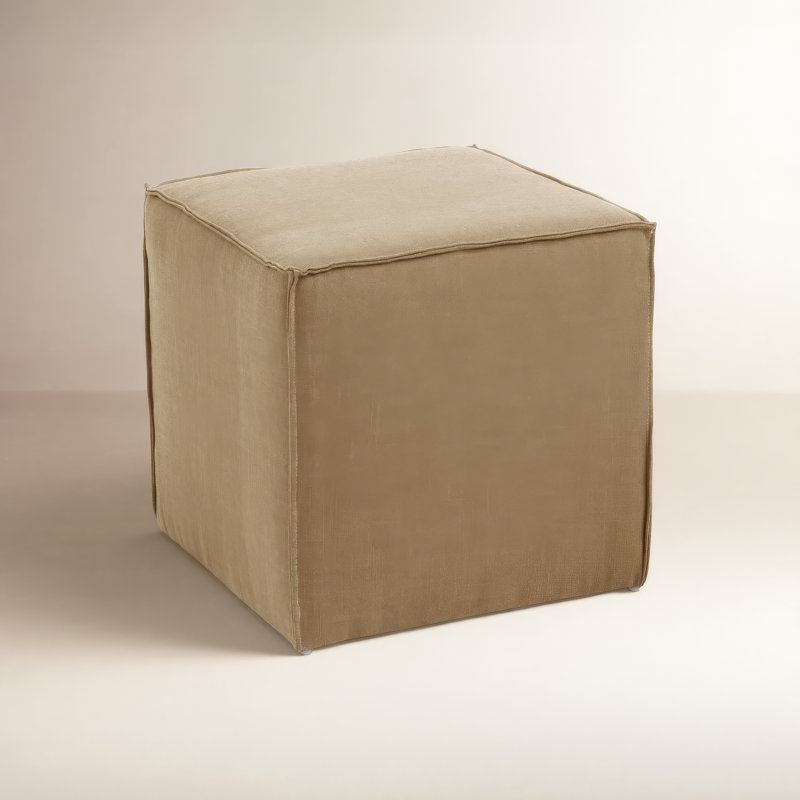 Tillie Upholstered Pouf, Zuma Natural Textured Linen