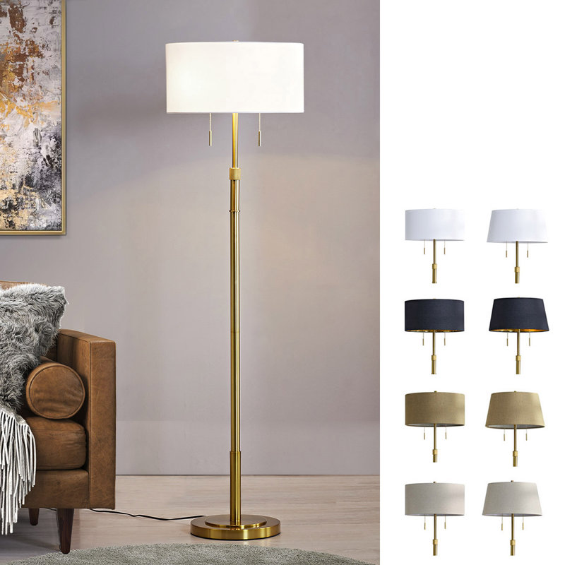 Maramawit 67'' Traditional Floor Lamp, White, Antique Brass