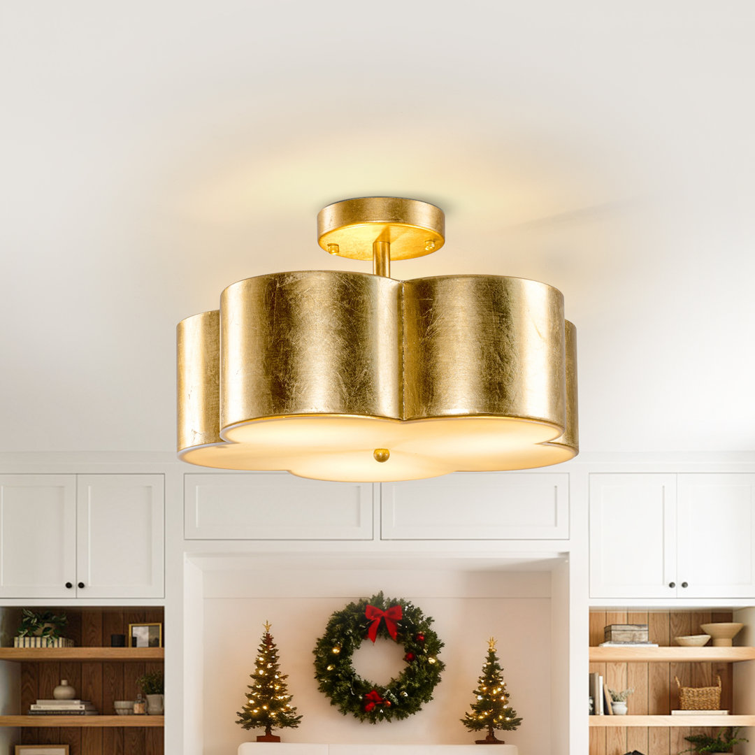 Antique Gold 3-Light Drum Dimmable Semi-Flush Mount Ceiling Light Mercer41