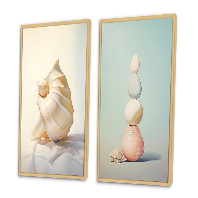 «Seashell Minimalist Gems», 2 pièces, Encadrement brun, H 40 po x l 40 po