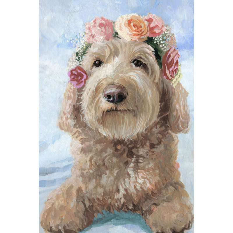 Floral Doggy 1 Piece Wrapped Canvas Wall Art, 152 cm H x 101 cm W x 3.81 cm D