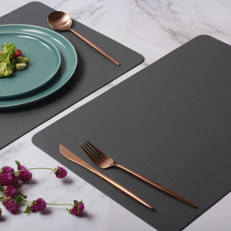 13'' Leather Placemat Set, Basalt