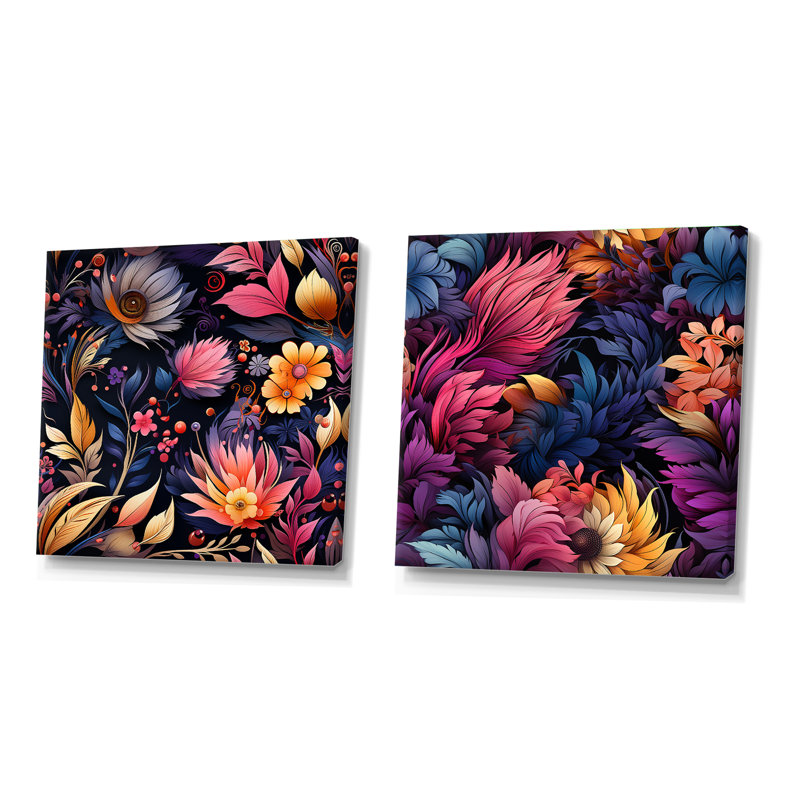 Maissane - Ensemble de 2 collages carrés botaniques abstraits, H 16 po x l 33 po, Toile tendue