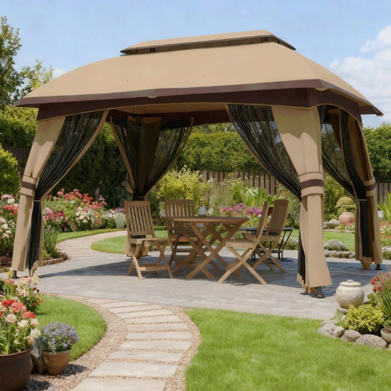Gazebo, moustiquaire pour patio avec toit ventilé, Beige