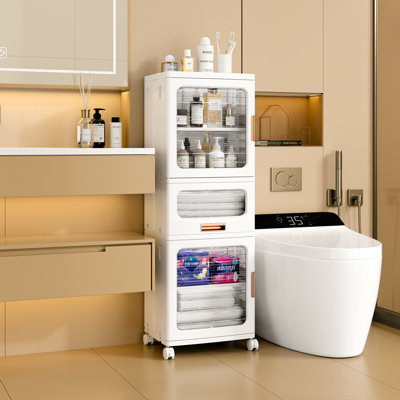 Rolling Vertical Drawer Storage Cabinet With Lid, Wheels, Stackable Slim Organizer For Bathroom, Laundry, Or Small Apartment