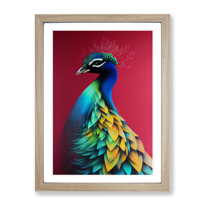 Peacock Beauty - Single Picture Frame Print, Oak Framed, 64cm H x 46cm W x 2cm D
