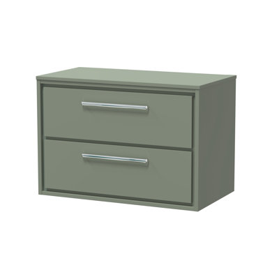 Hudson Reed Lille 800mm Fern Green 2 Drawer Wall Hung Vanity Unit With Co-ordinating Worktop