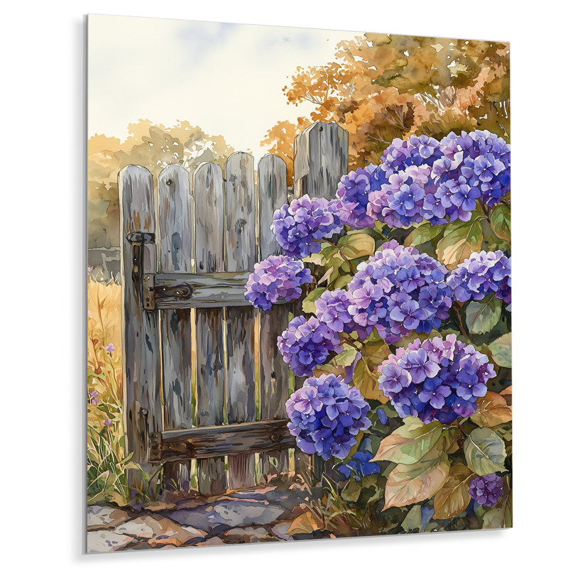 «Summer Hydrangeas» par The Farm Fence II - Hydrangea, impression murale sur métal, H 32 po x l 24 po
