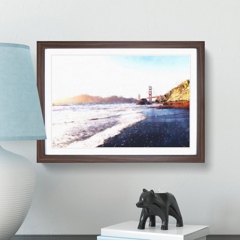 The Golden Gate Bridge in San Francisco - Picture Frame Painting Print, 24cm H x 33cm W x 2cm D, Walnut Framed