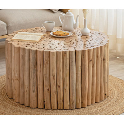 Table basse ronde au fini naturel pour espace de vie moderne 31,57 po Large en bois