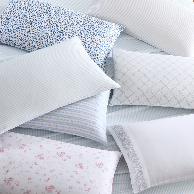 Ensemble de taies d'oreiller en satin de coton Laura Ashley, Rayé bleu