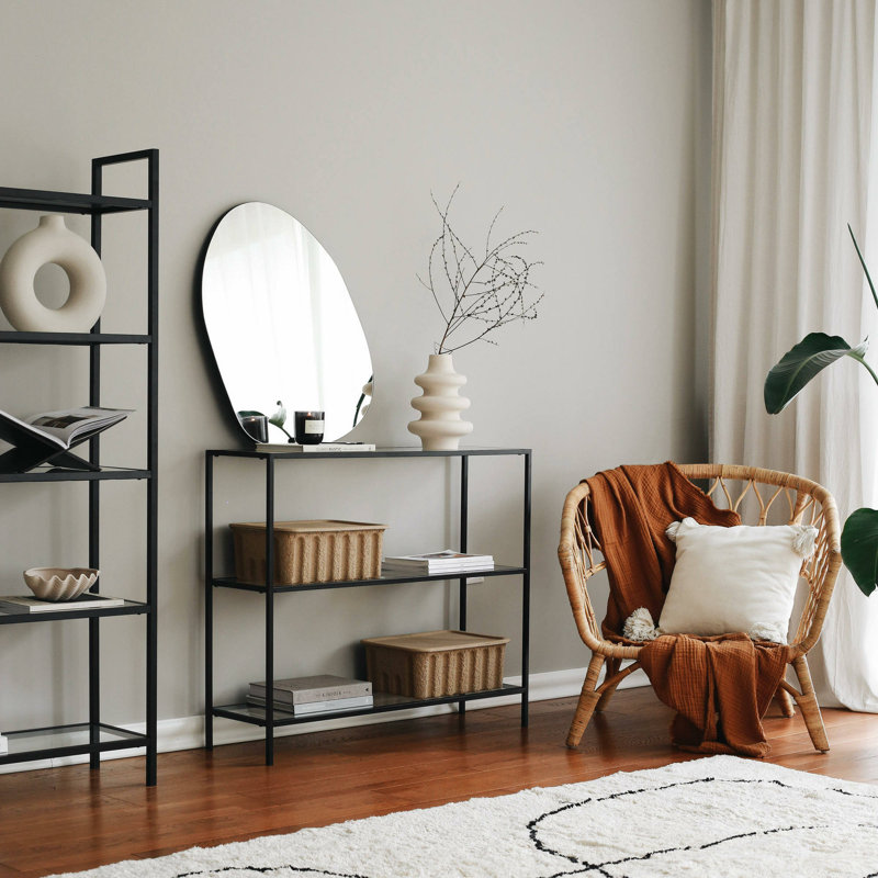 Aariyana 100cm W Glass Shelving Unit, Black/Silver