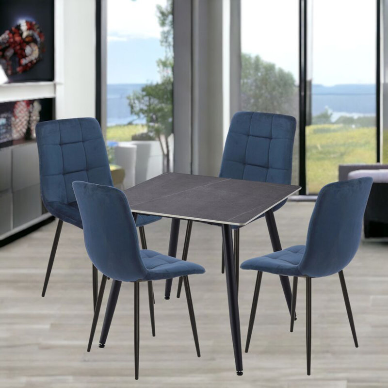 Curtice 4 - Person Dining Set, Grey, Blue