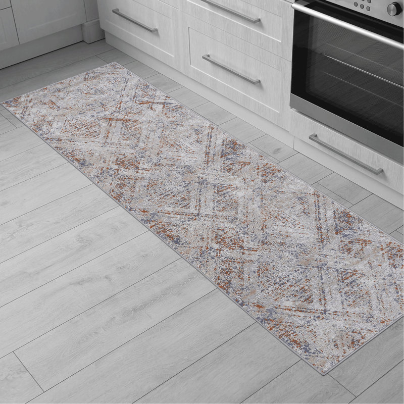 Tapis de couloir beige / géométrique 2X8, Tapis de couloir 2 pi 2 po x 8 pi
