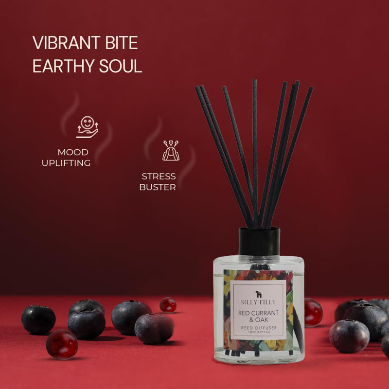 Ensemble de diffuseur Reed | Groseille rouge et chêne | Pour la maison et la salle de bain Accessoires de décoration de tablette et assainisseurs d'air | Diffuseur Sticks aux huiles essentielles de 5 oz liq. Maison, chambre, bureau, décor et cadeau