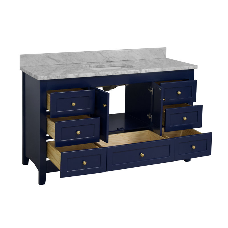 Ensemble de meuble-lavabo simple 60 po Edber, Marbre de Carrare, Bleu royal