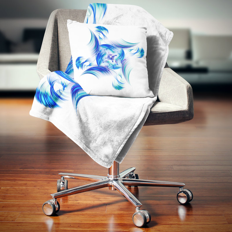 Vitrail multicolore - coussin imprimé floral, 18 po x 18 po, Coussin décoratif, Bleu / blanc