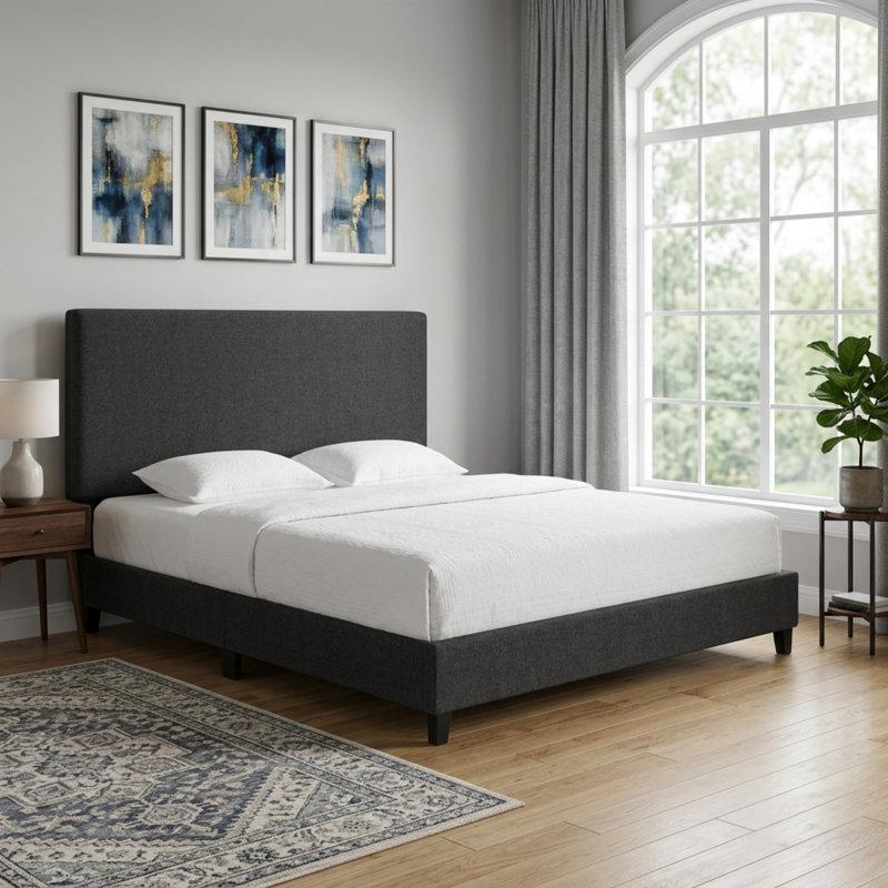 Lit plateforme tapissier, Gris