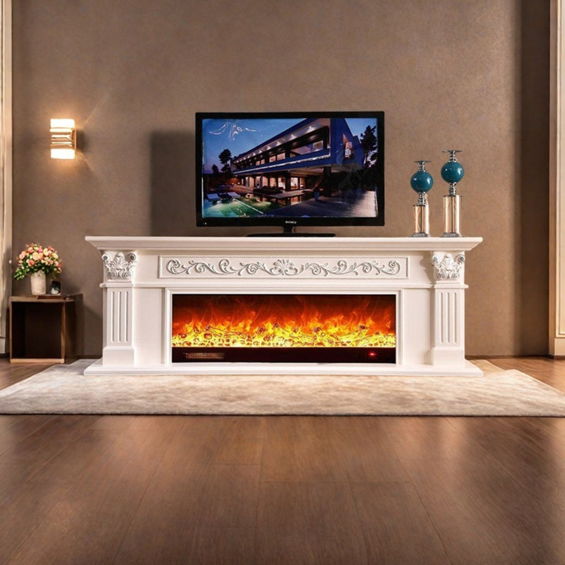 Three-dimensional carving craft fireplace wangling hone 78.74 " W Electric, White