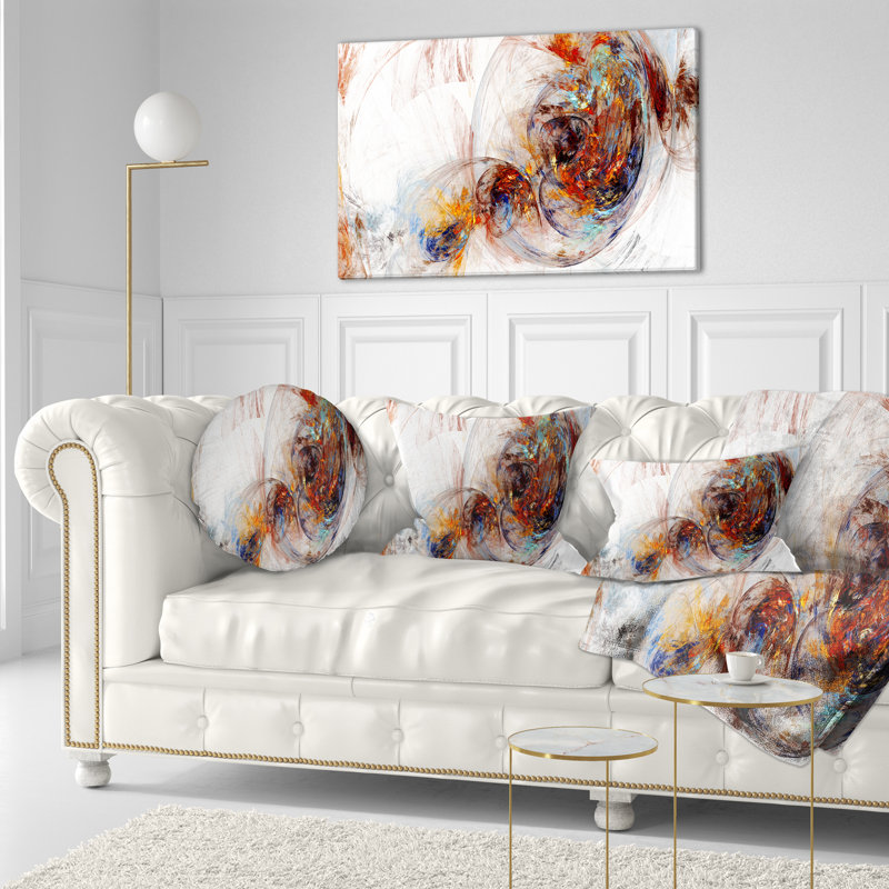 Coussin décoratif abstrait, motif de fumée bleue foncée - bleu fumé coloré, Orange/Blanc