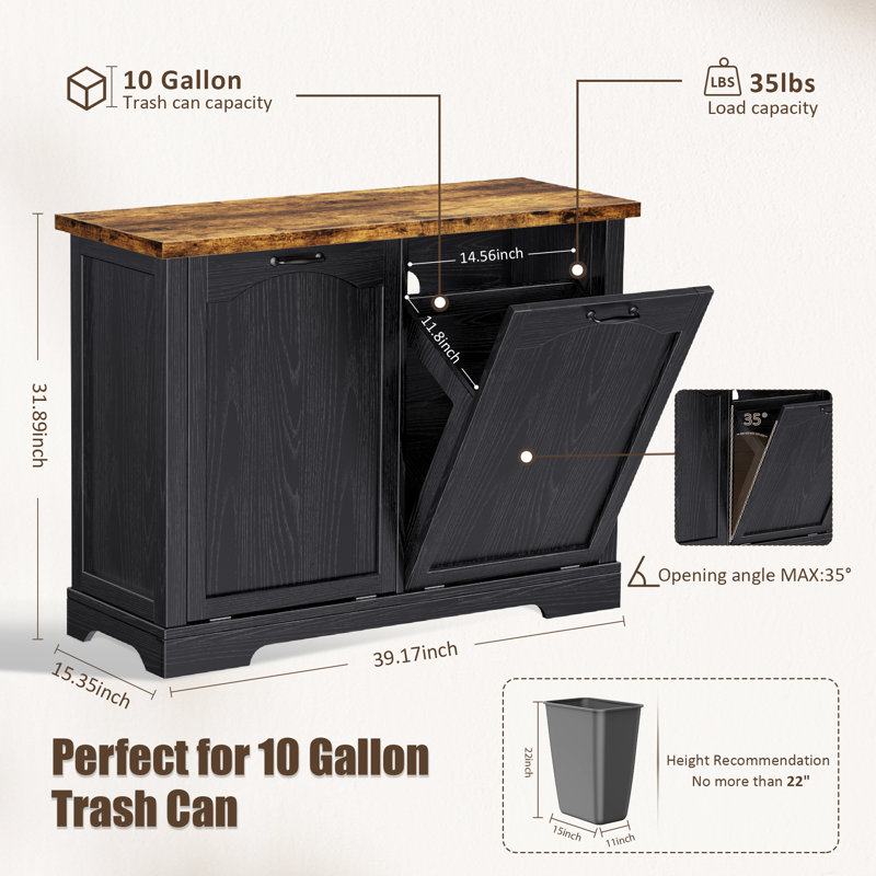 Armoire à poubelle inclinable 20 gallons, Noir, noir, noir, noir