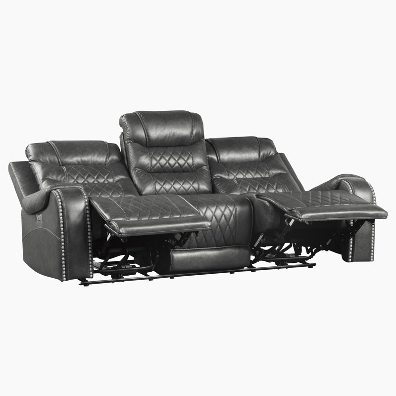 Canapé inclinable électrique double en similicuir de 86,5 po avec console rabattable intégrée Denby, Gris, Courant