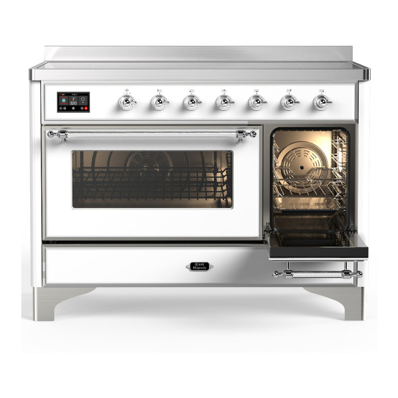 Cuisinière à induction 48 pouces avec 6 éléments à induction en blanc Majestic III Series (garniture chromée), Blanc