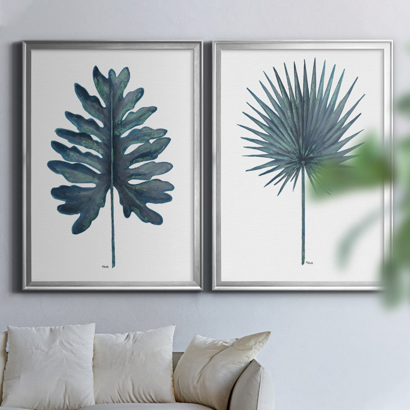 Blue Oasis I - ensemble de 2 peintures, H 22,5 po x l 61 po, Toile encadrée, Argent argent