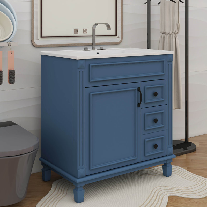 Meuble-lavabo 30 po avec lavabo en céramique, Bleu