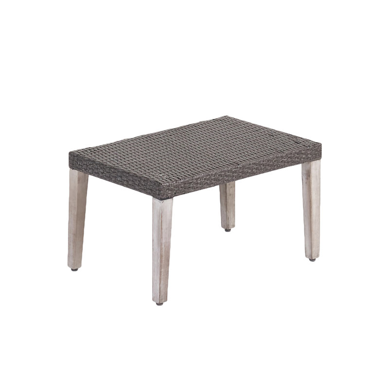  Repose-pieds d'extérieur en osier avec pieds en bois vieilli, design rectangulaire, gris