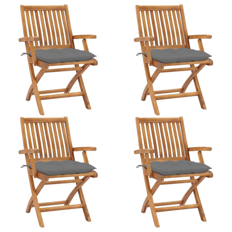 Chaise de patio en teck avec coussins, Gris